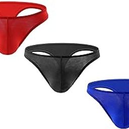 Men's Combo of Sheer Stretch Low Rise G-String Thong Sexy Bikini Style, Free Size Fit for S-M-L Waist, Black-Blue-Red Color, 3 Pcs Combo-picture-20