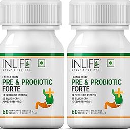 INLIFE Prebiotic and Probiotics Forte Supplement for Men & Women 25 billion CFU with 14 Strains | Digestion Gut & Immunity Health Supplement - 60 Vegetarian Capsules (2 Pack)-0