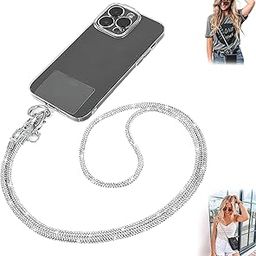 Crossbody Phone Lanyard with Diamond Charm Hands Free Mobile Sling Strap, Neck Hanging Chain Holder, Accessories for iPhone & Most Smartphones Charms for Phone Case White-image-91