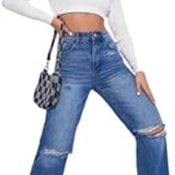 Women's Regular Solid Mid Rise High Waist Boyfriend Style Wide Leg Bell Bottom Jeans Pant-image-19