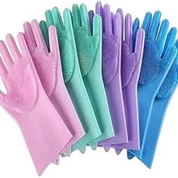 Silicone Cleaning Gloves with Scrubbing Bristles, Multi-Purpose, Pink, Green, Purple, Blue, Pack of 1 (Include 2 Gloves)-image-45