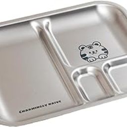 Basil Stainless Steel Plate for Kids - Kids Plates for Food with 3 Compartments - Dinner Plates for Baby - Unbreakable Dinner Plates - Ideal for Birthday, Return Gifting - Bento Tiger Plate-image-52