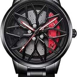 Luxury Men's Wristwatch with Rotating Dial, Black Stainless Steel Band, Unique Design-12