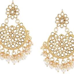 Gold Tone Kundan & Pearls Dangle Earring For Women-ZPFK8661-41