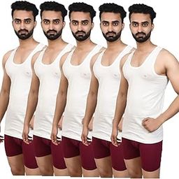 RAZZER Men's Soild Cotton Sleeveless Regular Fit Vest in Combo -Pack of 5-36 White-image-110