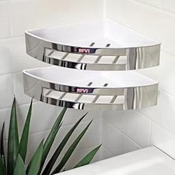 RFV1 Corner Shelf for Bathroom/304 Grade Stainless Steel Bathroom Shelf for Wall Corner/Bathroom Accessories Holder,with Removable Inner Tray (Silver & White, 9x9 inches) (2)-picture-17