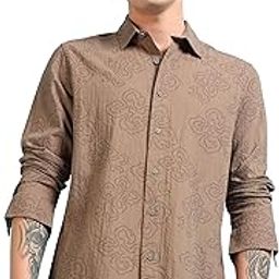 Men's Full Sleeve Creased Effect Crinkled Printed Spread Collar Cotton Shirt S-2XL-image-58