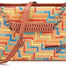 H.K. CREATION Sling Crossbody Bag For Women| Beautiful Purse With Slip Pocket Inside| Zip Closure & Adjustable Strap| Storage Space For Essentials (Brown & Cream) N-image-72