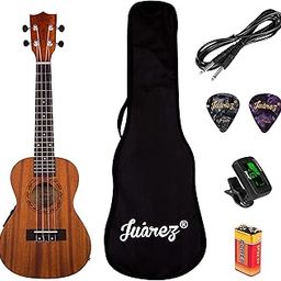 Juarez Estrélla 23" Concert Ukulele with Equalizer, Mahogany Top & Body, Aquila Italian Strings, Black Diecast Machine, Rosewood Fretboard & Bridge with Gig Bag, 2 Picks, Natural-image-33