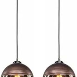 (Without Bulb Metal Golden Grey Glass Ceiling Hanging Light| Circle Shape| Pack of 2| for Dining Table| Living Room| Bedroom| Office| Cafe| Restaurant|-image-32