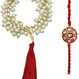String of Pearls Bracelet Lumba & Rakhi Set (Red)-image-7