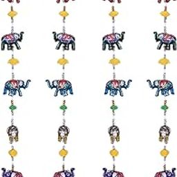 Kuber Industries Handcrafted Elephant Door Latkan with Bells|Rajasthani Traditional Hanging Windchimes Pair for Home Decoration,Pack of 2 (Multicolor)-32