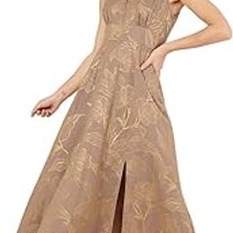 Women's Brown & Gold Foil Floral Print Cotton Flex A-Line Maxi Dress-image-32