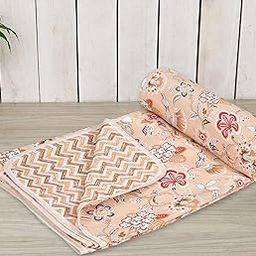 Dream Homme Pure Cotton Soft Reversible Printed Lightweight Dohar Double Bed Cotton King Size | Blanket for Summer (Floral Brown)-5