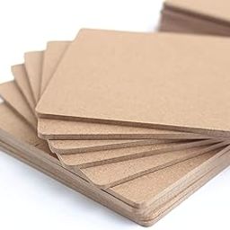 IVEI DIY Thin MDF Coasters Wood Sheet Craft -MDF Plain Wooden Coasters Shaped Blank Cutouts for Painting Wooden Sheet Craft, Decoupage, Resin Art Work & Decoration - Set of 20 (Square)-35