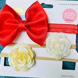 Baby Girls' Headband Set with Red Bow and Rose Flowers, 0-3 Years, 3 Pieces-image-79