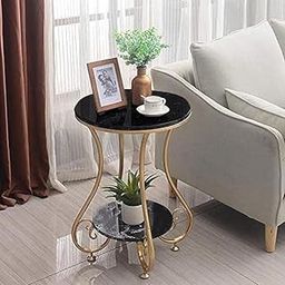Ironic House Round End Table, Industrial Retro Round Side Table for Small Spaces, Coffee Snack Table for for Living Room, Golden&Black-image-25