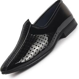 Men's Patent Leather Breathable Traditional Wedding Slip On Ethnic Juttis and Mojaris|Party Slip On Evening Shoes|Striped Mojaris-image-82