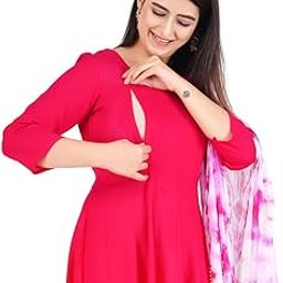 Stylish Women's Solid Kurti Gown with Tay & Dye Dupatta, Maternity Dress, and Feeding Dress – Comfortable and Elegant Maternity Wear for Women-image-99
