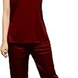 Women's Satin Night Suit Set of Top & Capri Set (Maroon)-image-36