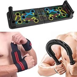 Zordik- Heavy Duty Power Twister Spring Bar for Chest Arm Upper Body Strength Training + Wrist Supporter for Gym, Wrist band, Hand Grip +Pushup Board For Men Fitness Equipment Push Up Bar For Home-picture-6
