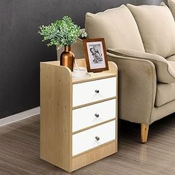 Kawachi Engineering Wood Bedside Table/Coffee Table/Sofa Table/End Table with Storage and 3 Drawers Beige White-image-61