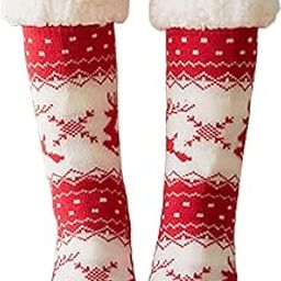 Women Winter Socks Fluffy Snowflake Fleece White Soft Terry Fur Lining Knit Thick Thermal Warm Christmas Calf Length Slipper Socks (Pack Of 1 | Multicolor | Multi Random Design)-picture-49