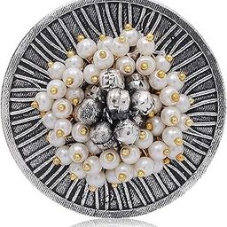 Gold & Silver Plated Ethnic Adjustable Brass Finger Ring Embellished With ghungroo and pearl (FL220-1)-image-39
