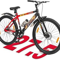 VESCO Ghost Rider Steel Bicycle 27.5 inch Single Speed with Rigid Fork & Disc Brake Cycle for Men/Boys City Bike | Ideal for 15+Years, Unisex, Frame Size : 17.5 inch (Red/Black)-27