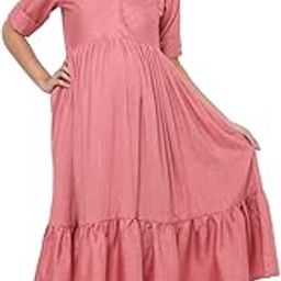 Women's Rayon Maternity Dress Breast Feeding Dress midi Dress with Hidden mid Zipper for Pre and Post Pregnancy-image-93
