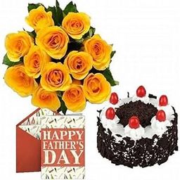 Froscentra Father's Day Special | 10 Yellow Roses Fresh Flowers Bouquet | 1Kg Black Forest Cake | A Greeting Card | SameDay/NextDay Delivery-16