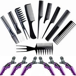 ELITEWAVE 16Pcs Hair Combs Set for Women Men：10Pcs Hair Combs and 6Pcs Hair Clips, Rat Tail Combs, Teasing Combs,Barber Combs,Styling Combs,Can Meet Your Different Needs,Comb Set for Hair Black-image-40