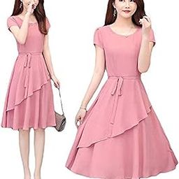 Style Women's Green Short Sleeve Midi Dress with Belt and Layered Skirt - Women top Stylish top for Women-image-3