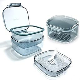 Denture Bath Box , Denture Case,Retainer cup,Three-Layer Separation Retainer Case, Denture Cup , Mouth Guards Holder,Partial Denture Soak Container,Retainer Holder Box Size :3.15*2.08*3.35in(blue)-image-24
