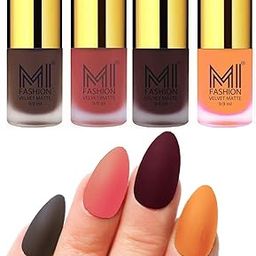 MI FASHION Velvet Matte Nail Polish Sets Long-Lasting & Waterproof 9.9ml Unique Color Coffee, Light Peach, Wine, Saffron Orange (Pack Of-4)-image-68