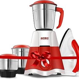Jaia Stylie 550 Watt 3 Jar Mixer Grinder with 3 Speed Control and 1000 Watt Dry Non-Stick soleplate Iron Super Combo Red & White,1 Year Warranty-image-31
