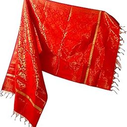 Banarasi silk blend dupatta traditional with hand woven fancy chunni for women and girls free size 2.25m festival looks bridal pack of 1pcs-image-6