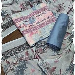 Jam Cotton Unstitched Floral Kurta Plazo Dress Material, Pink and White, Regular Fit, 3 Piece Set-image-1