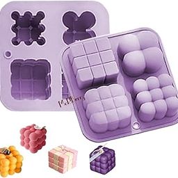 Moldberry Silicone 4 in 1 Design Bubble Candle | 3D Cube Silicone Mold for Soy Wax Decor Candle Mould | 3D Handmade Candle Molds for Candle Making | Bubble Cake Mold for Baking Mousse Cake Dessert Jelly Pack 1-0