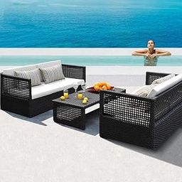 Mymigos 3 Piece Outdoor All Weather Wicker Rattan Conversation Sofa Set with Center Table for Garden, Pool, Deck, Patio (Black & White)-image-43