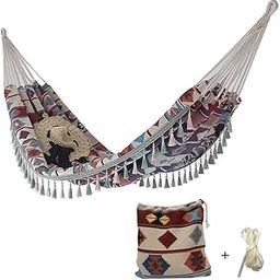 Durable and Comfortable Hammock, Boho Macrame Portable Carry Bag Hanging Camping Swing Bed Hammock with Tassel, Perfect Camping Outdoor/Indoor Patio Backyard/Beach Essentials-image-10