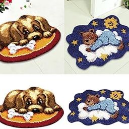 FABLOFT® 2 Set Animal Bear Dog Latch Hook Kits with Basic Tools for Rug Making-picture-0