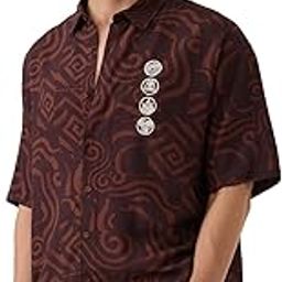 Avatar: Elements Men and Boys Short Sleeves Collared Neck Button Front Brown Embroidered Rayon Oversized Shirts-image-16