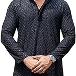 Men's Cotton Embroidery Chikankari Design Mirror Work Straight for Men Only Kurta-image-27