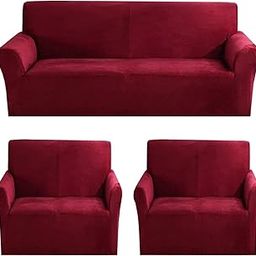 Gifts Island® Premium Velvet Sofa Cover 3 Seater and 2 Seater Fully Covered Universal 5 Seater Sofa Cover Non-Slip Sticky Elastic Stretchable Sofa Set Slipcover Protector for (3+1+1 Seater), Maroon-image-86