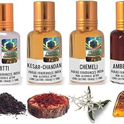 Parag Fragrances 4 in 1 Real, Natural & Long Lasting Attar Combo Offer Pack (Limited Time/Stock) (Mitti/Kesar-Chandan/Chemeli/Amber Solid)-3
