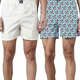Men Blue and Beige Printed Pure Cotton Boxer Shorts Pack of 2-image-3