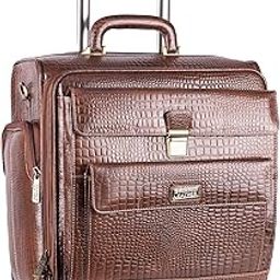 Luxury Cabin Luggage Suitcase | Trolley Bag | Genuine Leather Cabin Bag for Travel | Medium Size Soft Case Overnighter Travel Bag | Four Wheel Laptop Trolley Bag (Croco TAN)-picture-51