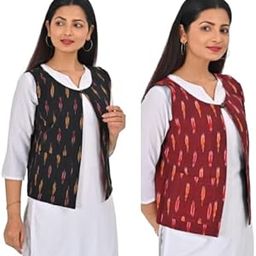 Reversible sleeveless Shrug/Two in one Shrug/cotton shrug/handloom cotton/ikat print for Office Wear |Party | Wedding-20