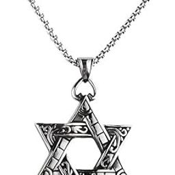Star of David Pendant Necklace, Vintage Style Stainless Steel, Religious Jewish Jewelry with Chain-image-11